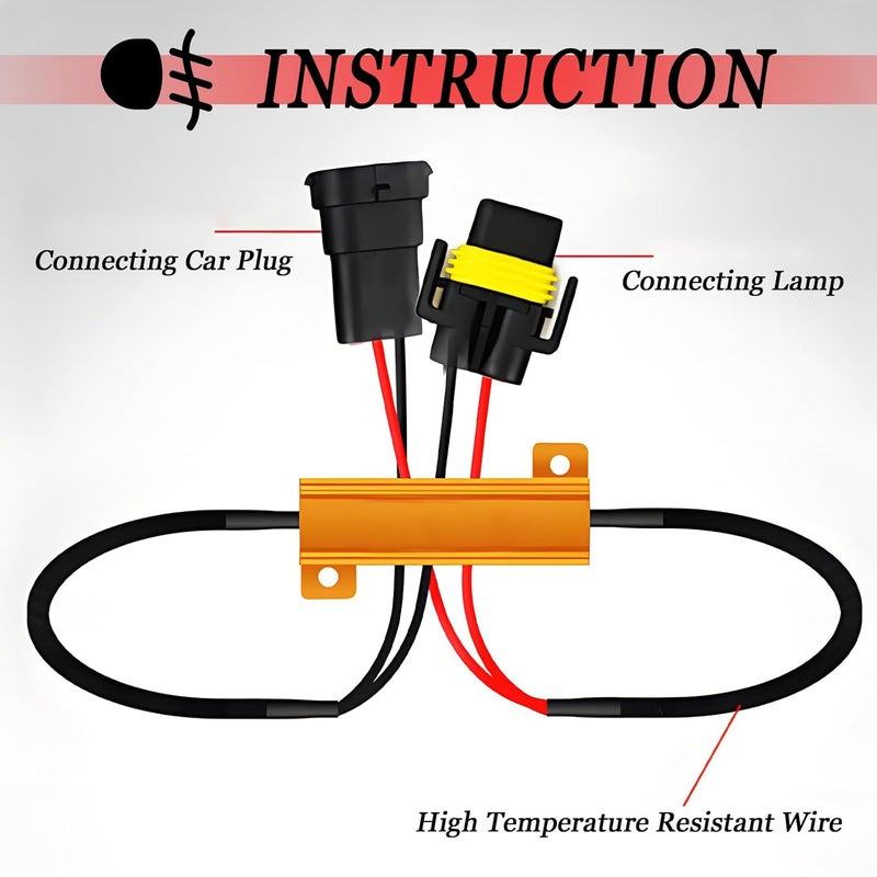 HULI 2Pcs H11/H8/H9 LED Load Resistor Kit 50W Headlight Bulb Relay Harness Adapter Anti Flicker Harness Resistor Kit for LED Lights,Fog Lights,Headlights(H11/H8/H9) - Image 4